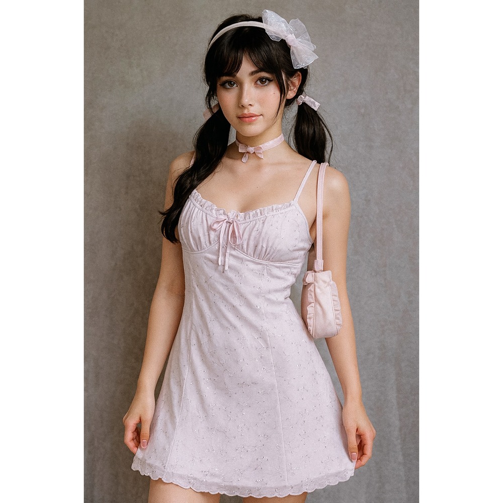 Lavender Coquette Babydoll Slip Dress Y2K Embroidered Lettuce Hem Large Vintage